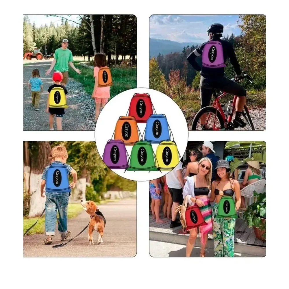 12 PCS Back to School Gift Bags Crayon Drawstring String Bags Backpack Preschool